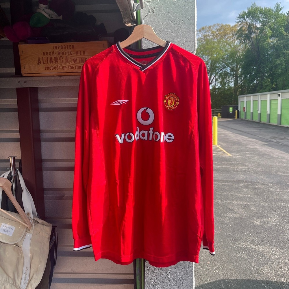 Vintage 2000 Umbro Manchester United Long Sleeve Sportwool Jersey Red XL